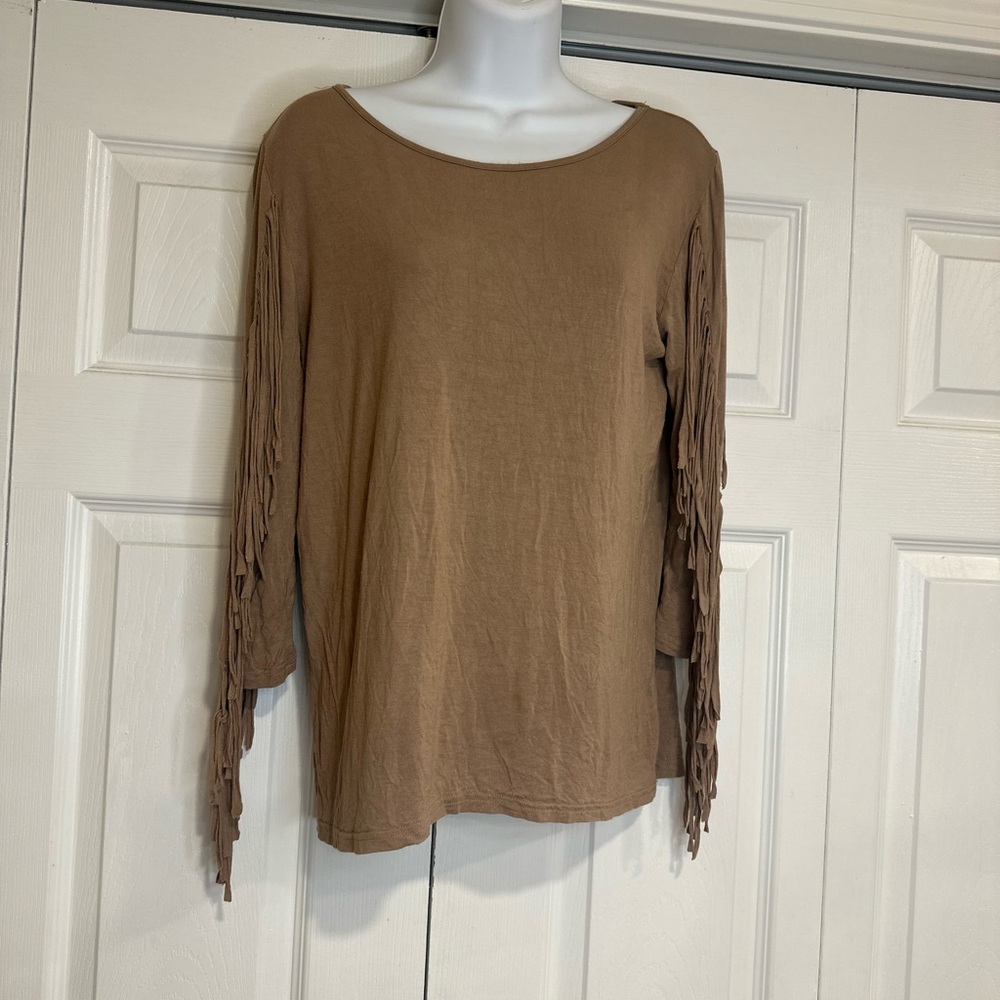 Fringe Sleeve Brown Top